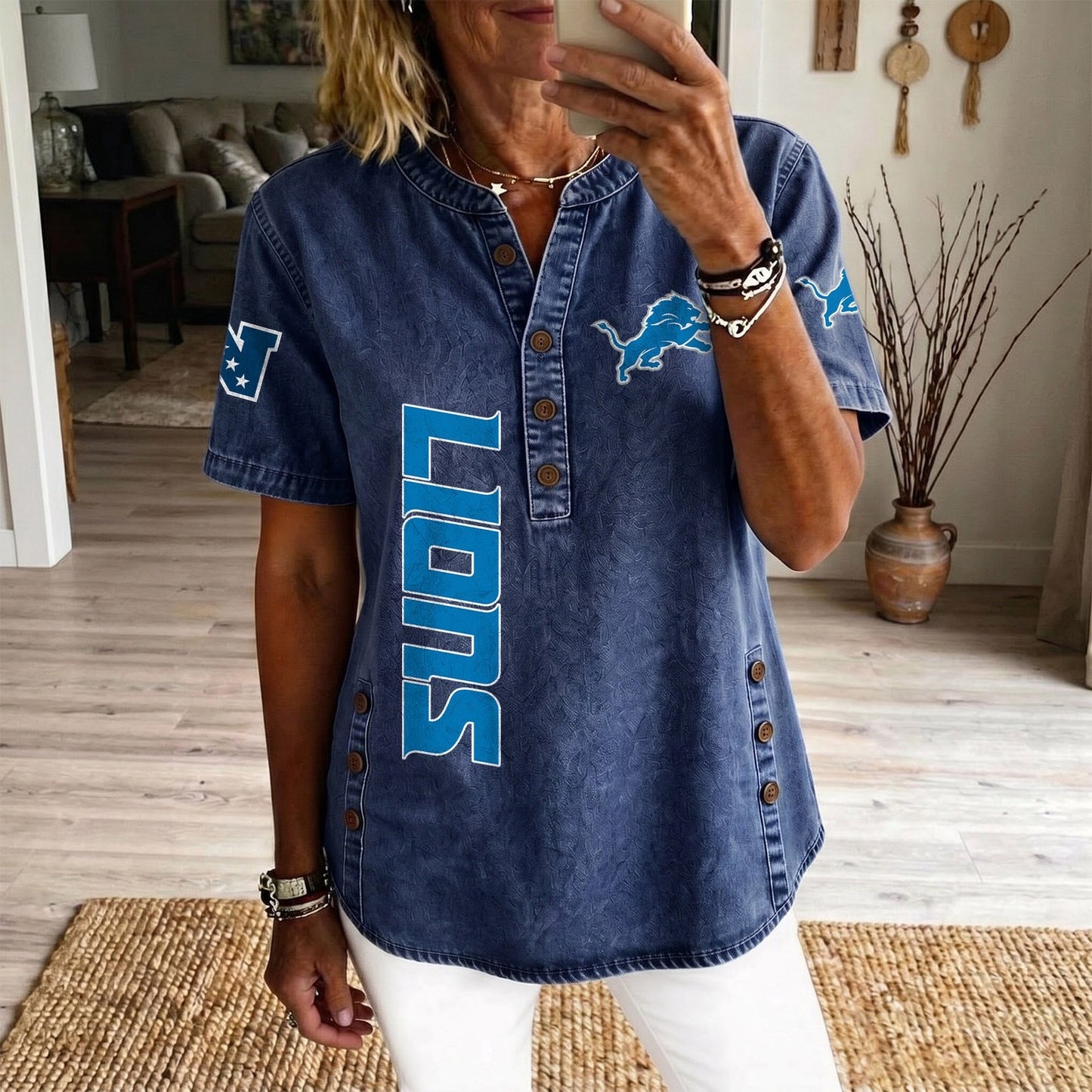 DET x NFL Womenƒ??s Denim Casual Tops DATND LBN 190526