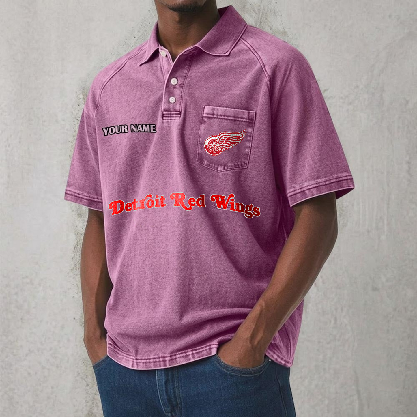 DET x NHL Men's Distressed Turn-Down Collar Polo DATND TANTD 250526