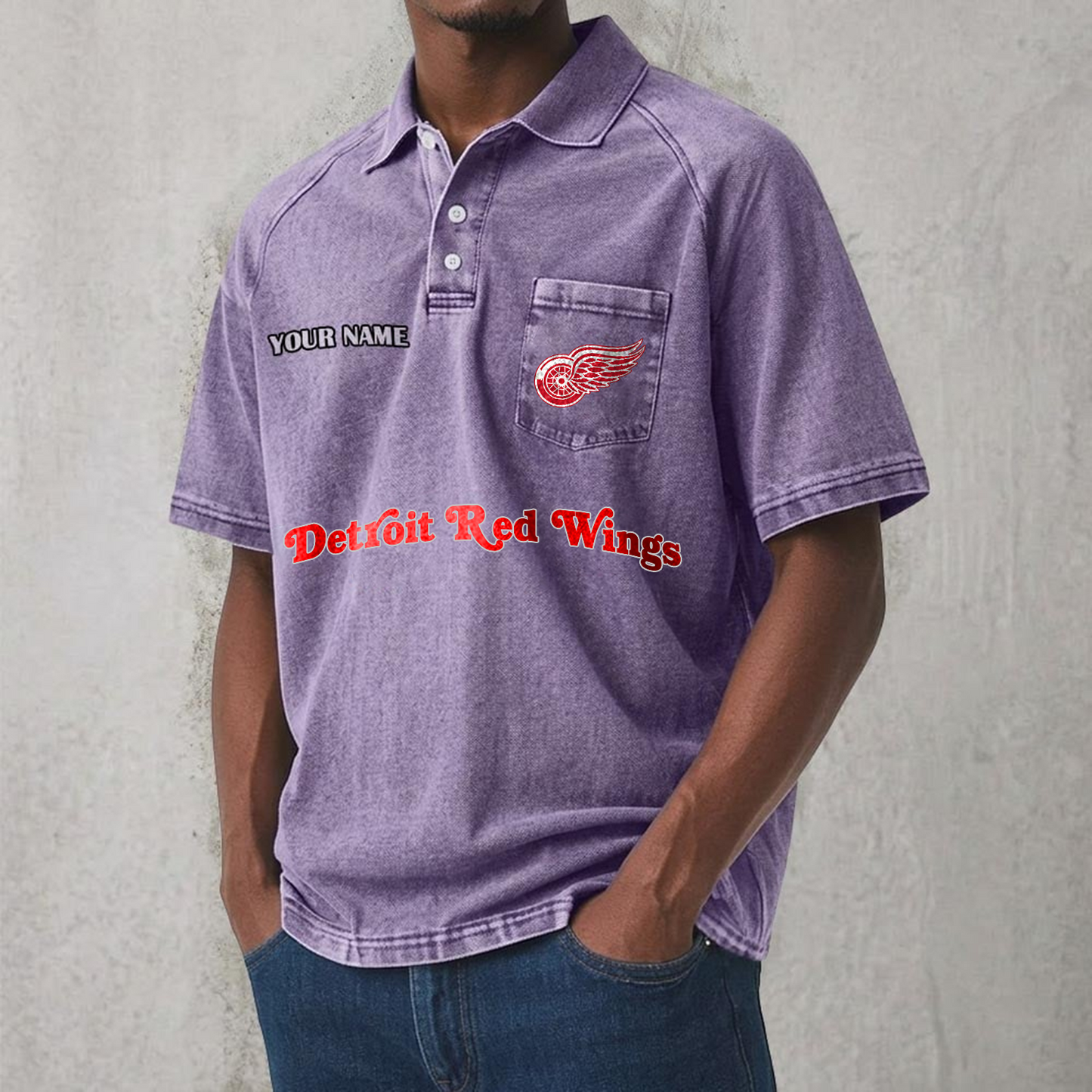DET x NHL Men's Distressed Turn-Down Collar Polo DATND TANTD 250526