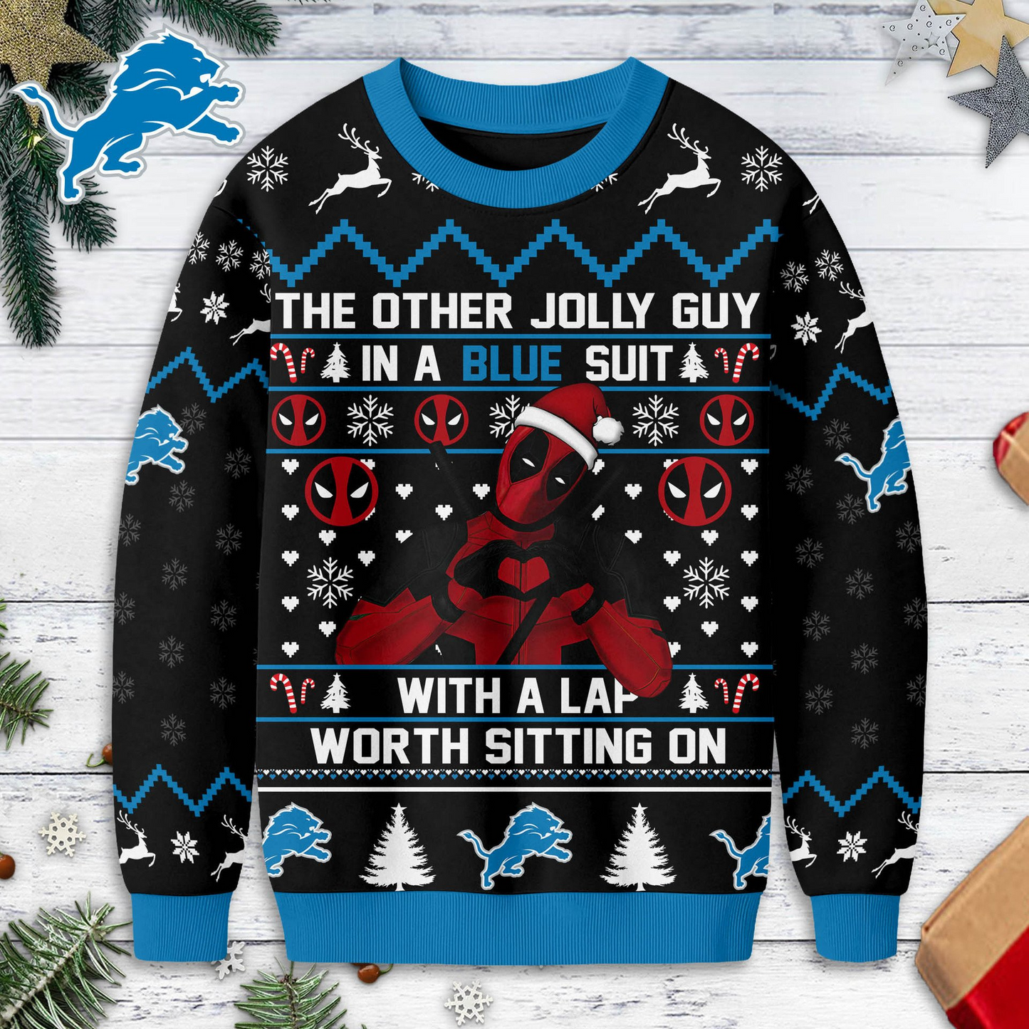 DL Premium NFL Deadpool Christmas Ugly Sweater DDT NTL