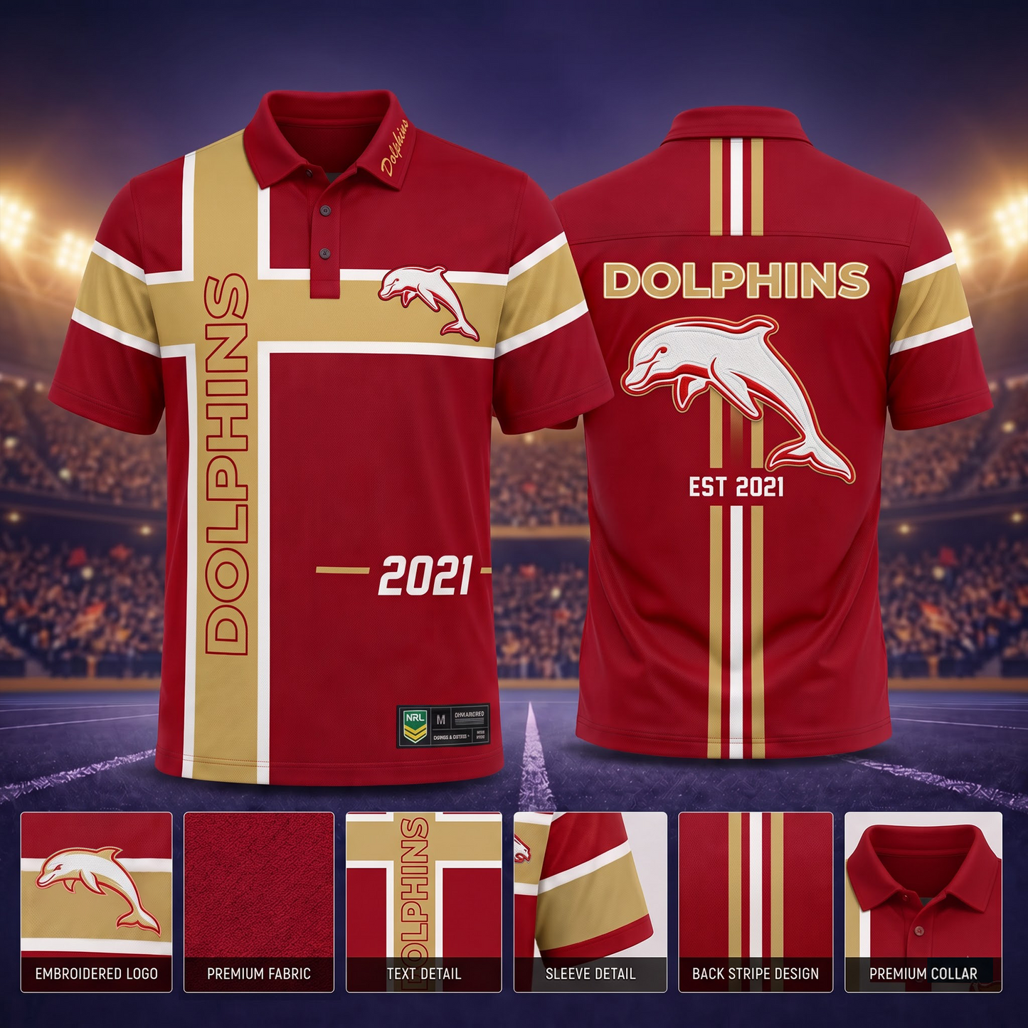 DOL X Premium NRL Men’s Sporty Cross Stripe Polo Shirt