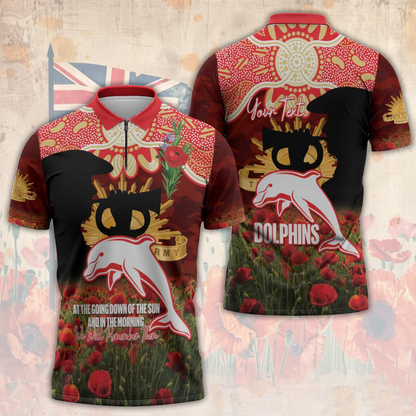 DOL x NRL Rugby ANZAC Day Zipper Polo Shirt Last Post Poppy We Will Remember Them LT14 DatND DVT
