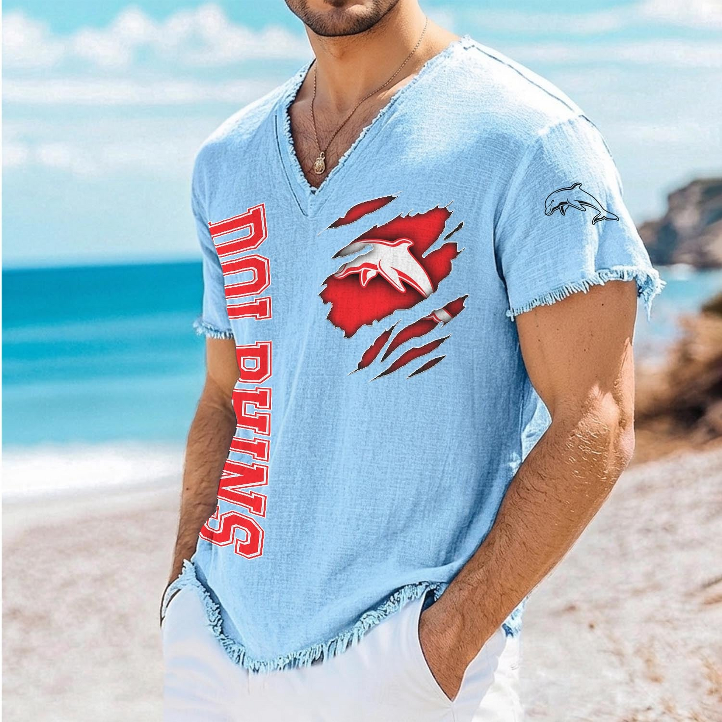 DOL x NRL V-Neck Linen Beach Shirt 1905 DatND DVT