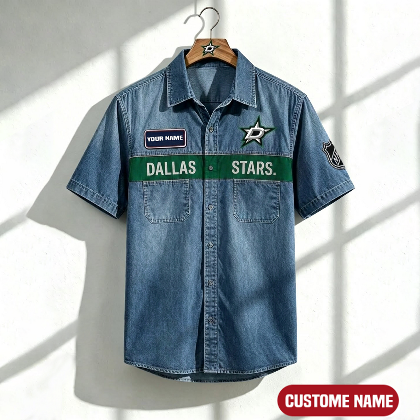 DS x NHL Print Denim Short-Sleeve Work Shirt 180526 DatND LBN
