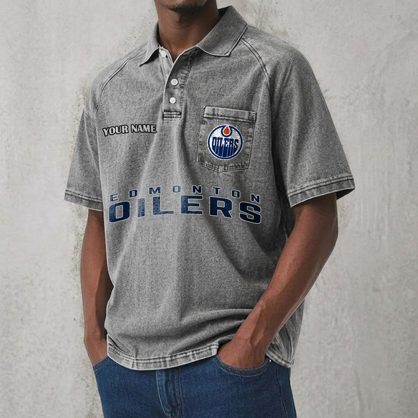 EDM x NHL Men's Distressed Turn-Down Collar Polo DATND TANTD 250526