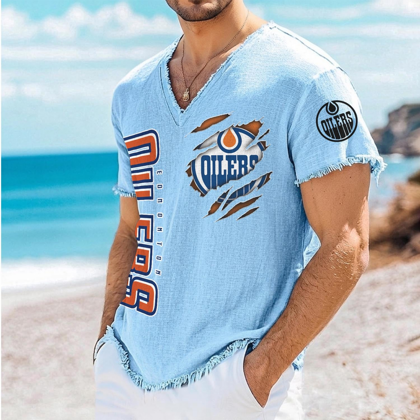EDM x NHL V-Neck Linen Beach Shirt 1905 DatND DVT