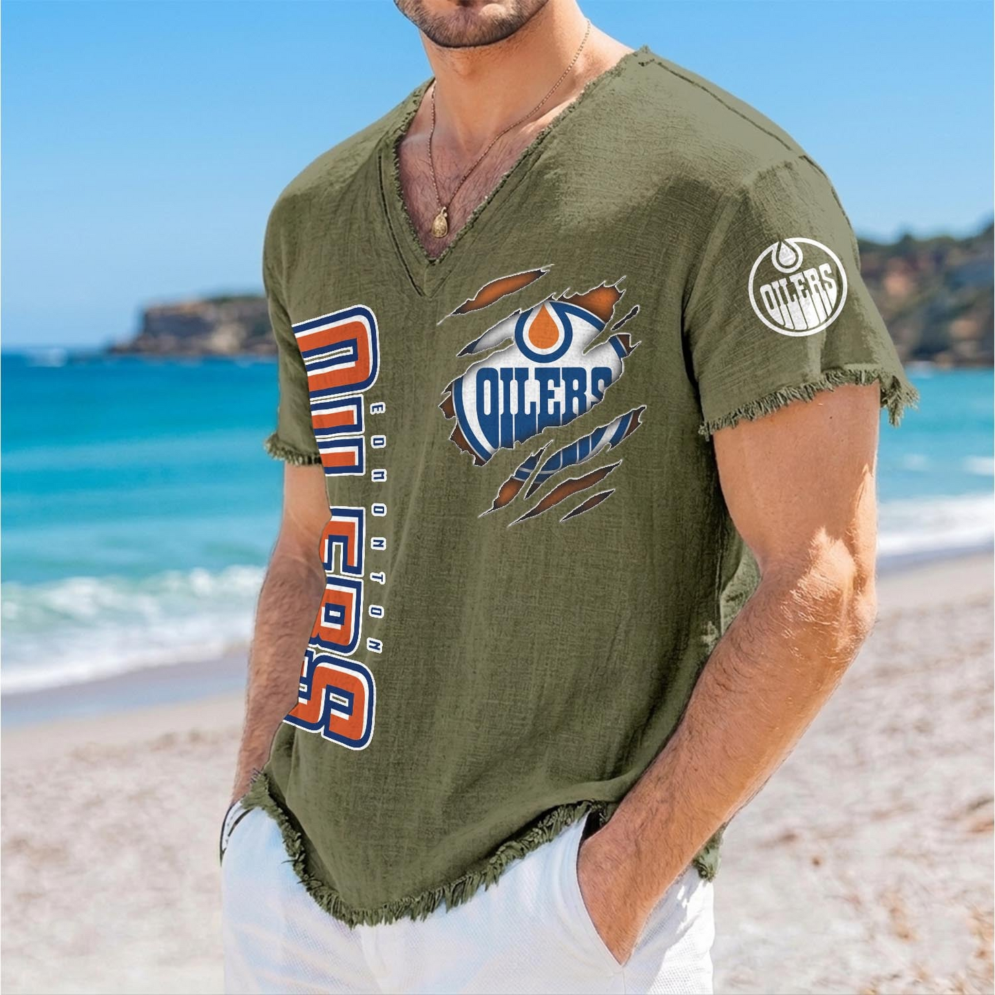 EDM x NHL V-Neck Linen Beach Shirt 1905 DatND DVT