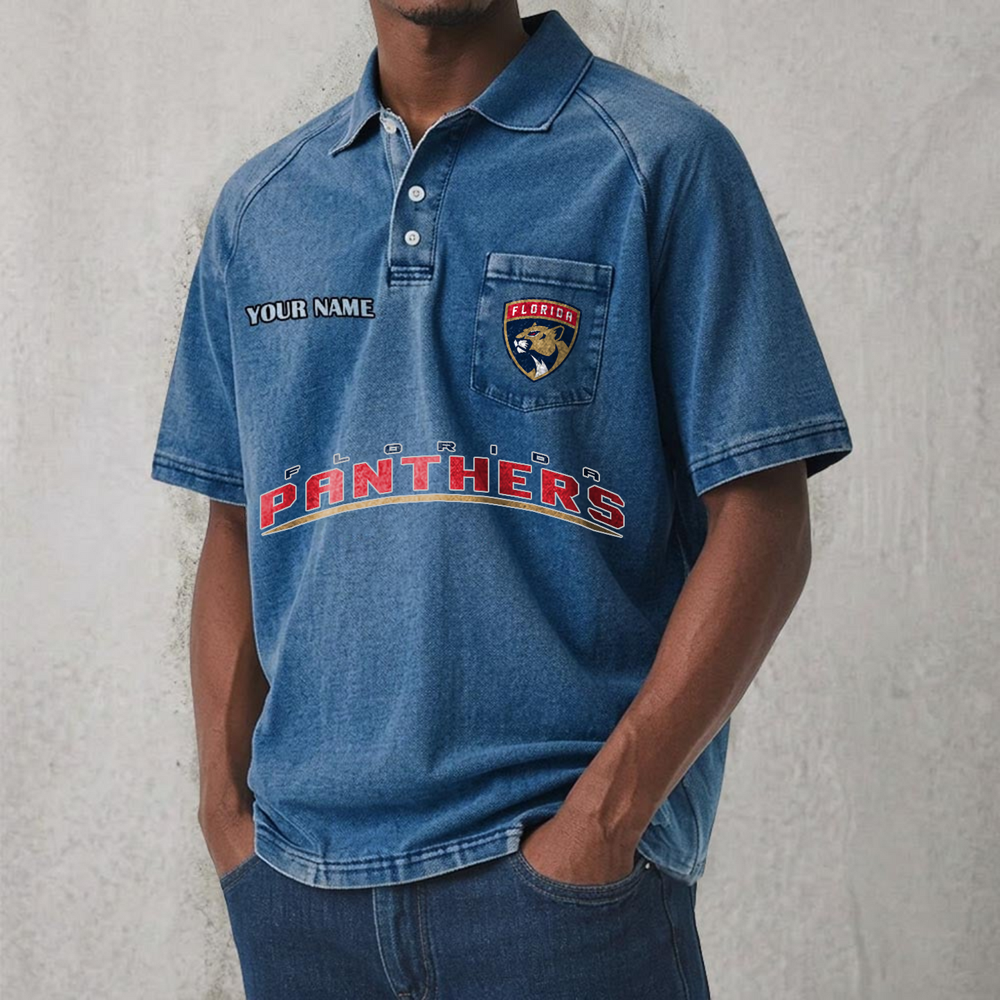 FLA x NHL Men's Distressed Turn-Down Collar Polo DATND TANTD 250526