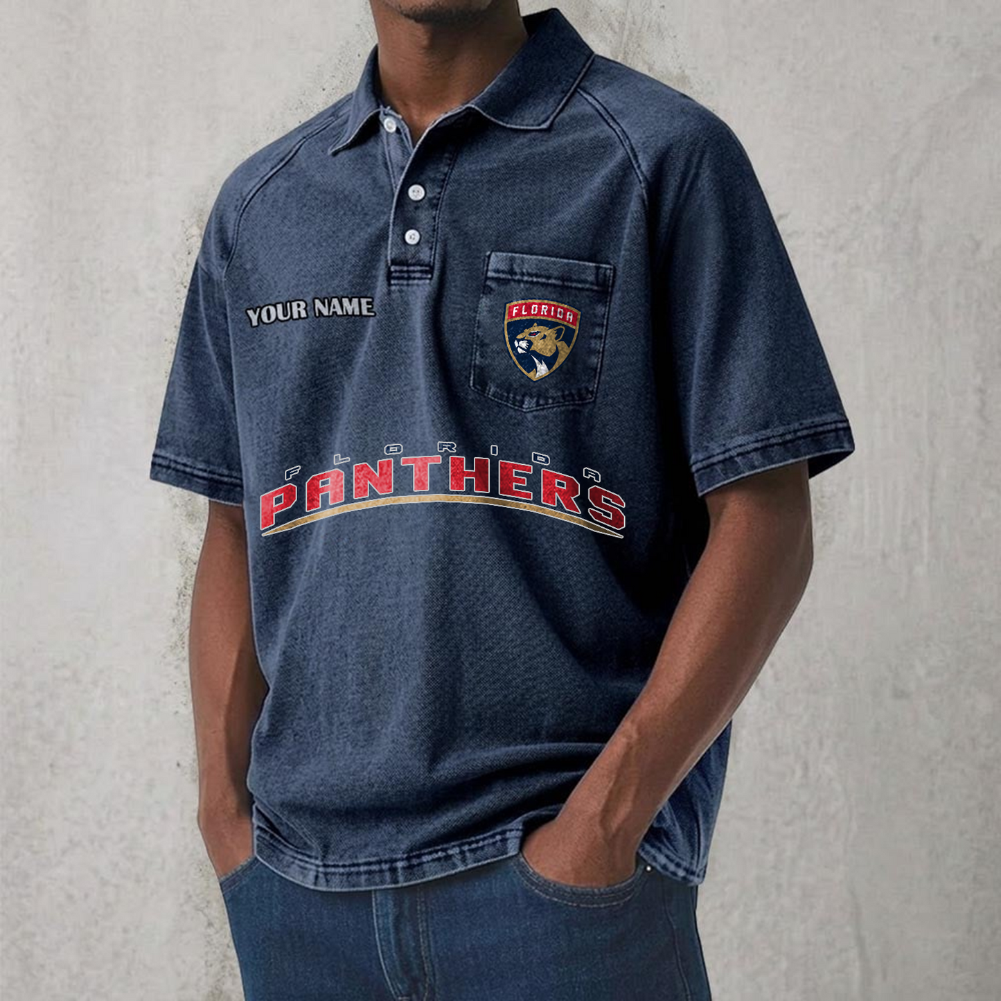 FLA x NHL Men's Distressed Turn-Down Collar Polo DATND TANTD 250526