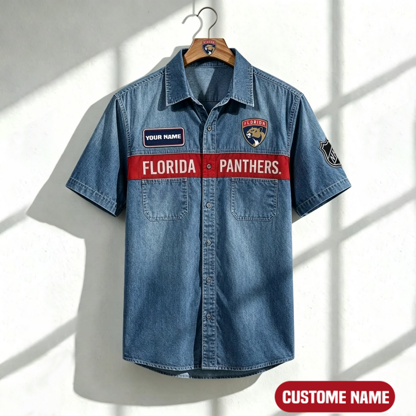 FP x NHL Print Denim Short-Sleeve Work Shirt 180526 DatND LBN