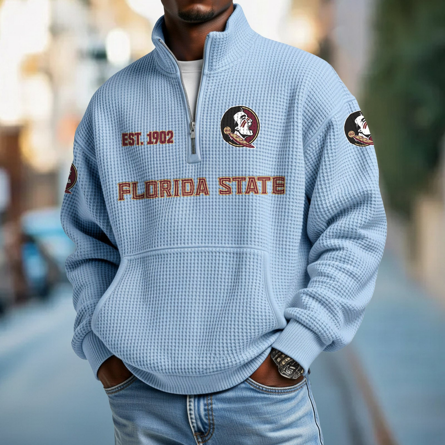 FSU x College Football - Waffle Stand Collar Half Zip Sweatshirt DatND DVT