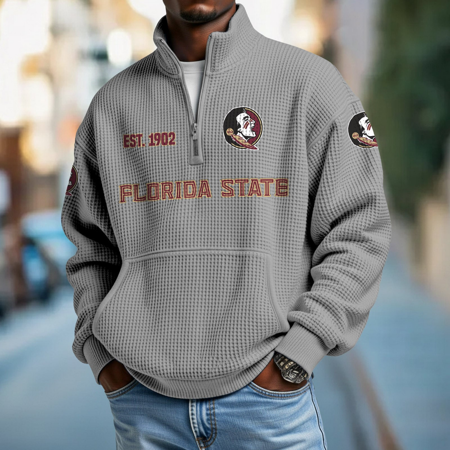 FSU x College Football - Waffle Stand Collar Half Zip Sweatshirt DatND DVT
