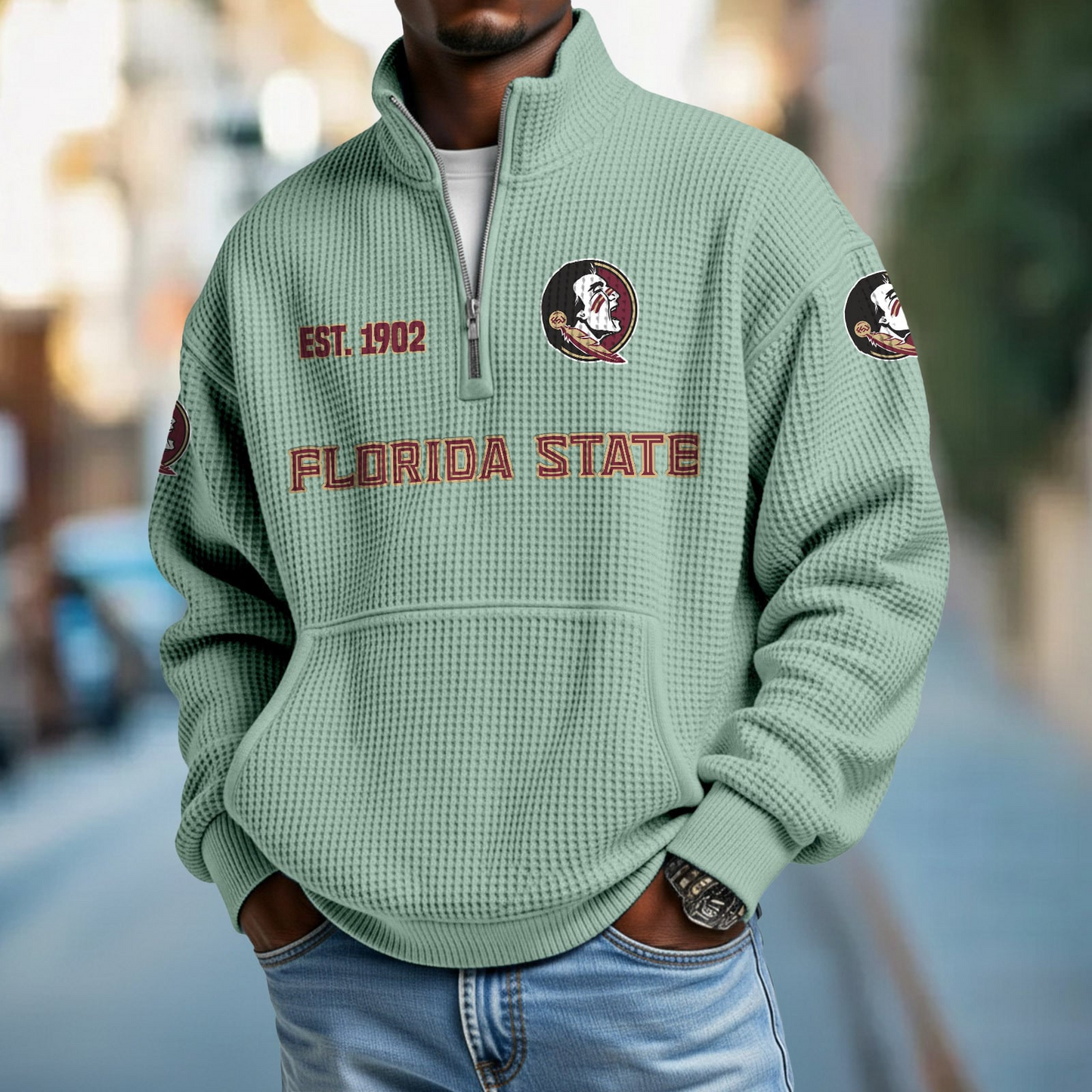 FSU x College Football - Waffle Stand Collar Half Zip Sweatshirt DatND DVT