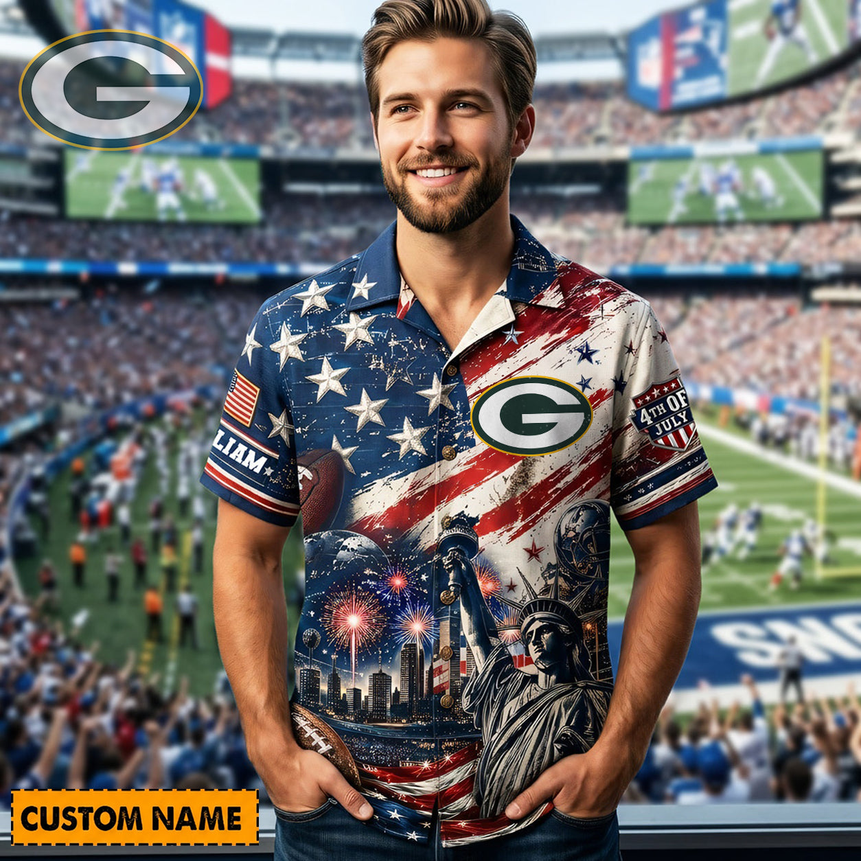 GB X PREMIUM NFL Personalized Proud American Hawaiian Shirt 190626