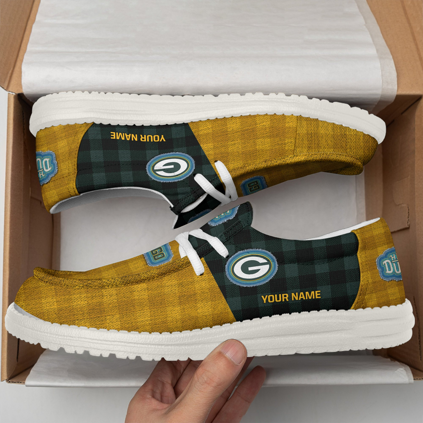 GB x NFL Premium Hey Dude Shoes DATND TANTD