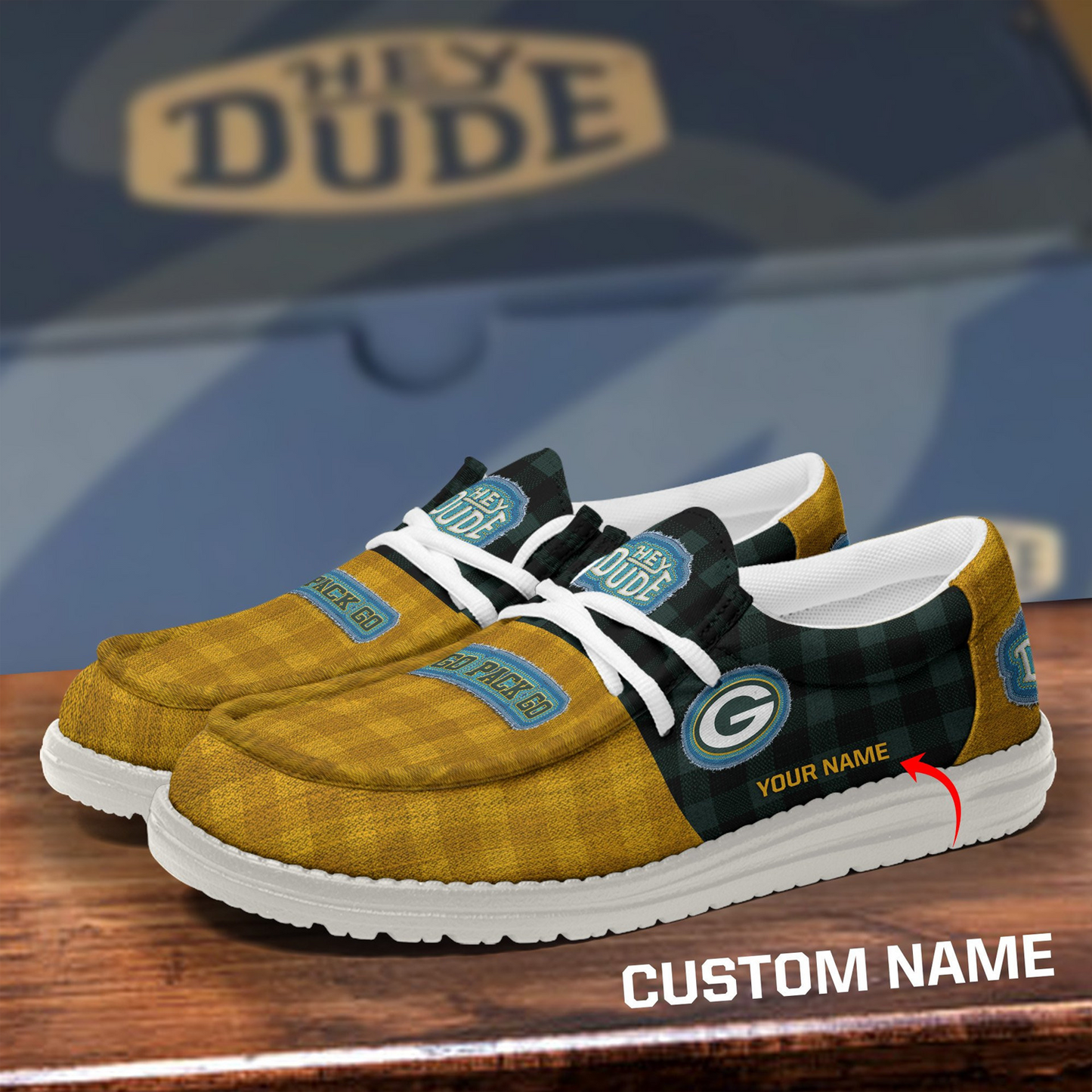 GB x NFL Premium Hey Dude Shoes DATND TANTD