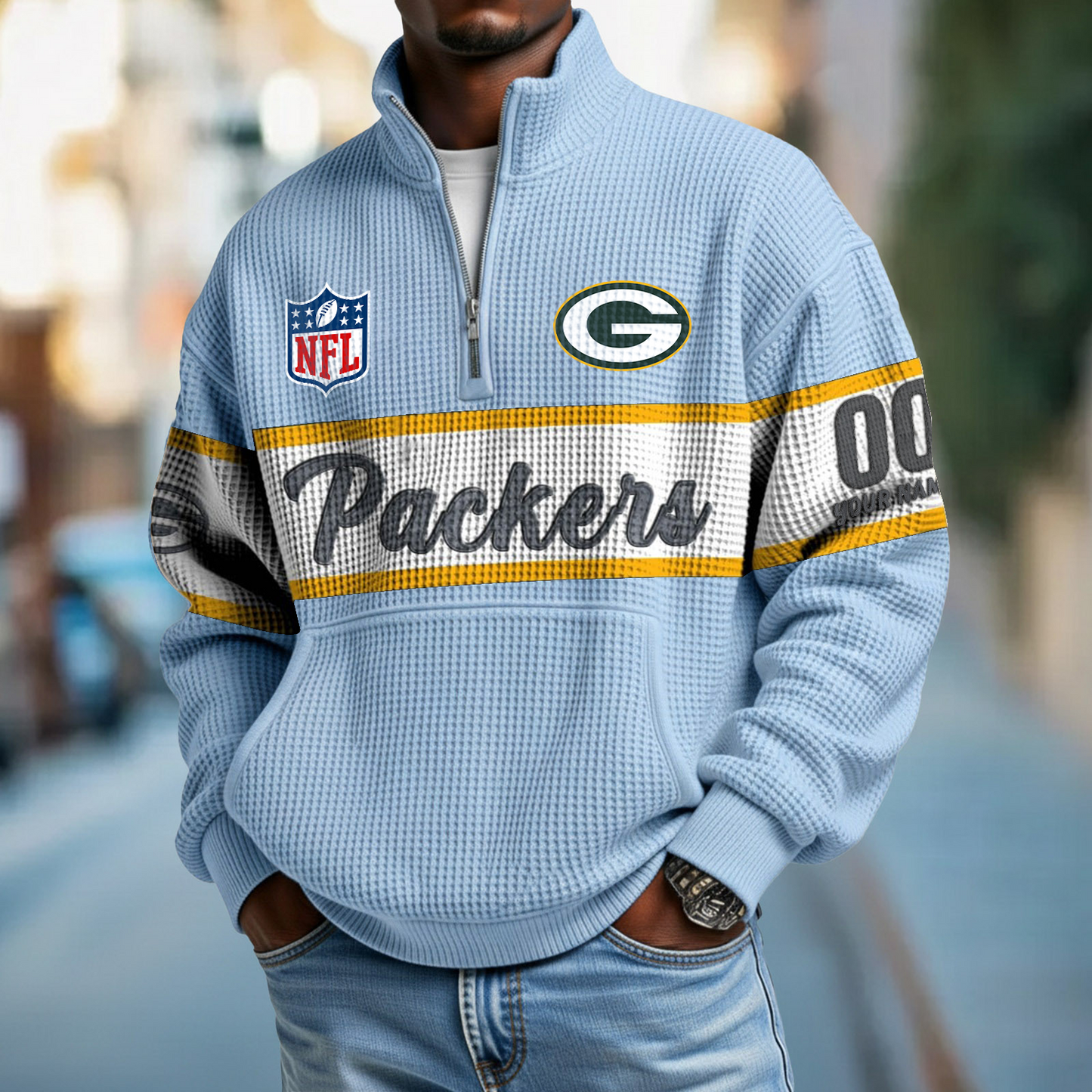 GB x NFL Quarter-Zip Waffle Pullover DATND TANTD