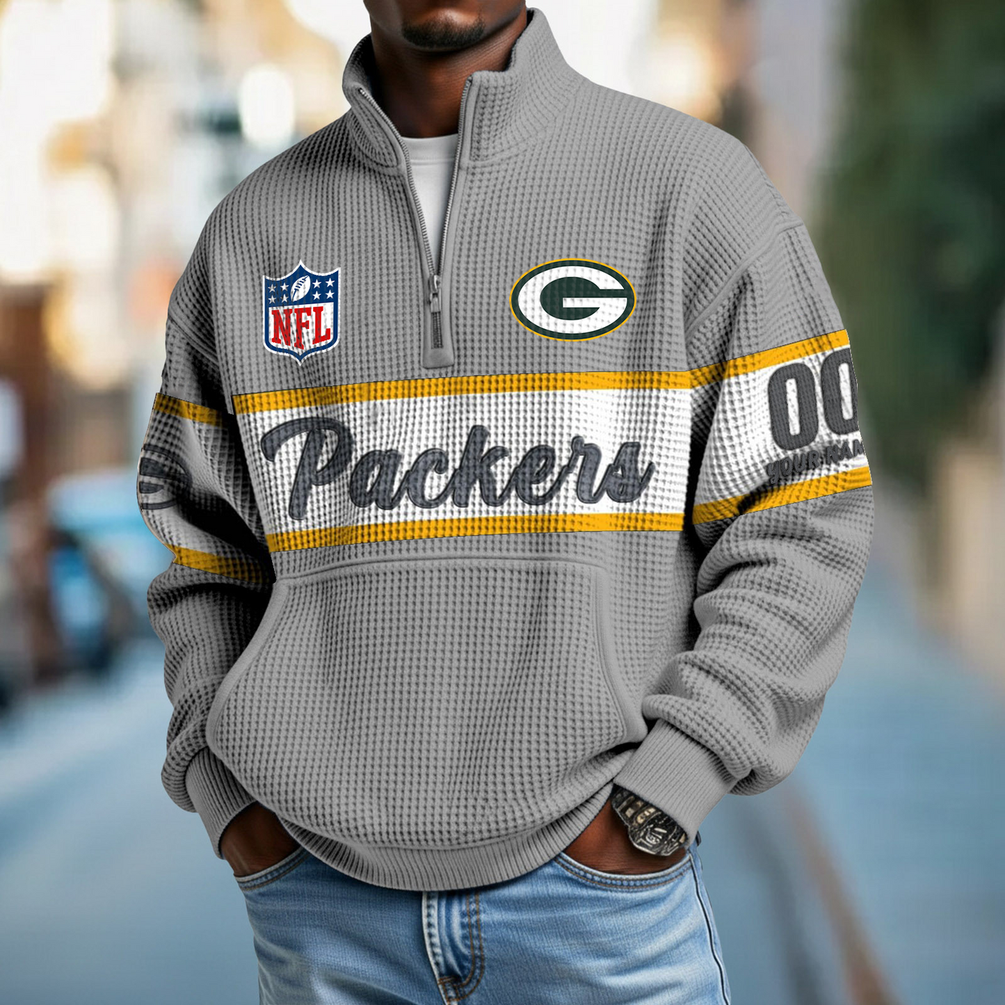 GB x NFL Quarter-Zip Waffle Pullover DATND TANTD