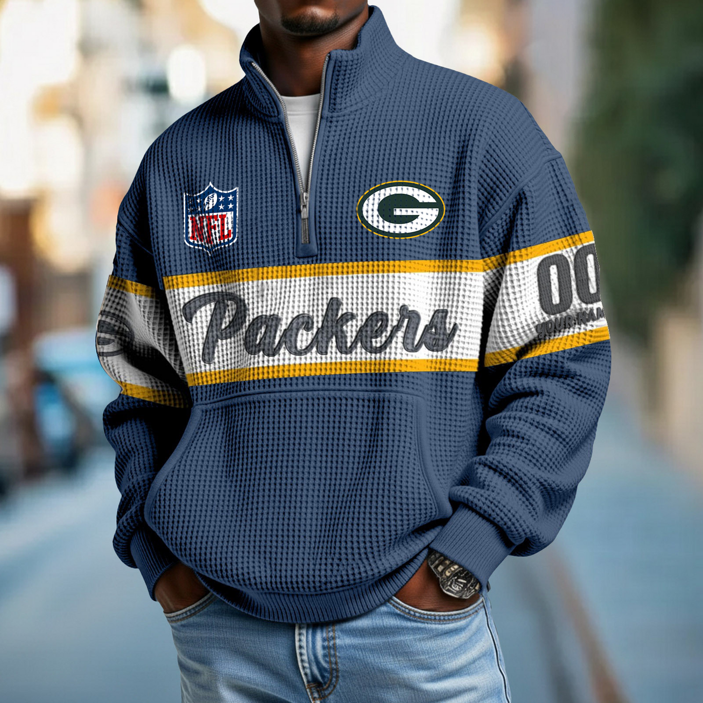 GB x NFL Quarter-Zip Waffle Pullover DATND TANTD