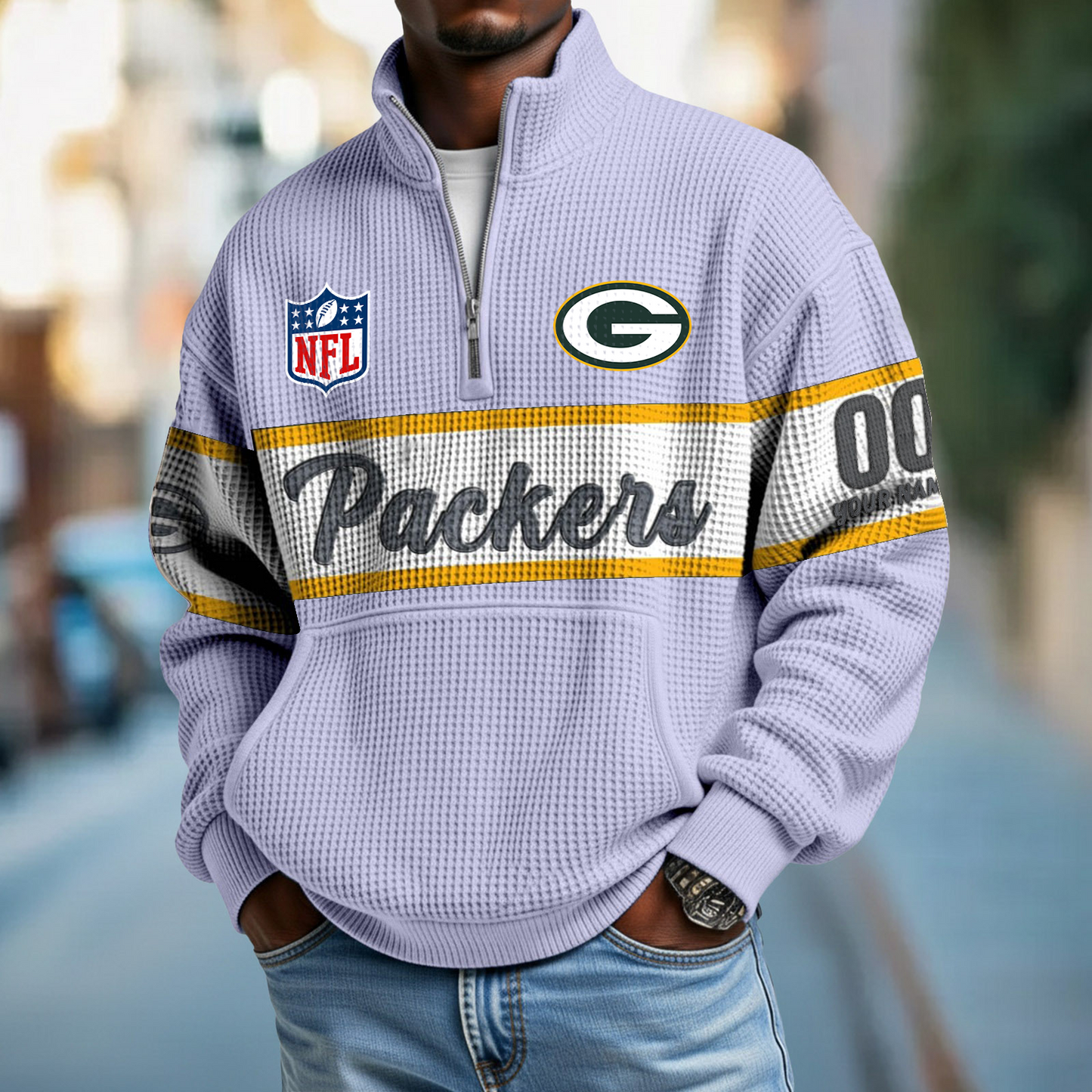 GB x NFL Quarter-Zip Waffle Pullover DATND TANTD