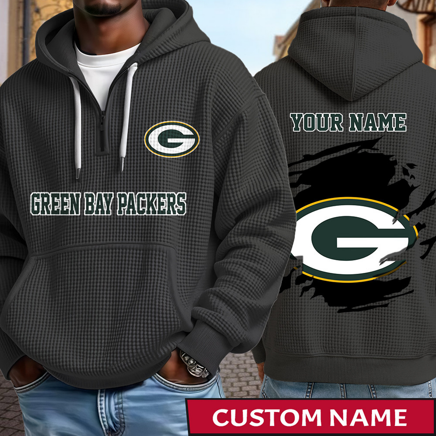 GB x NFL Waffle Half Zip Hoodie DATND TANTD