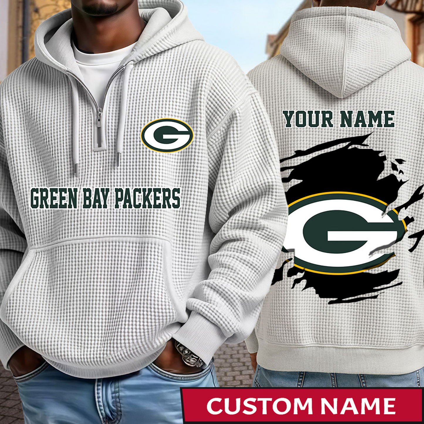 GB x NFL Waffle Half Zip Hoodie DATND TANTD