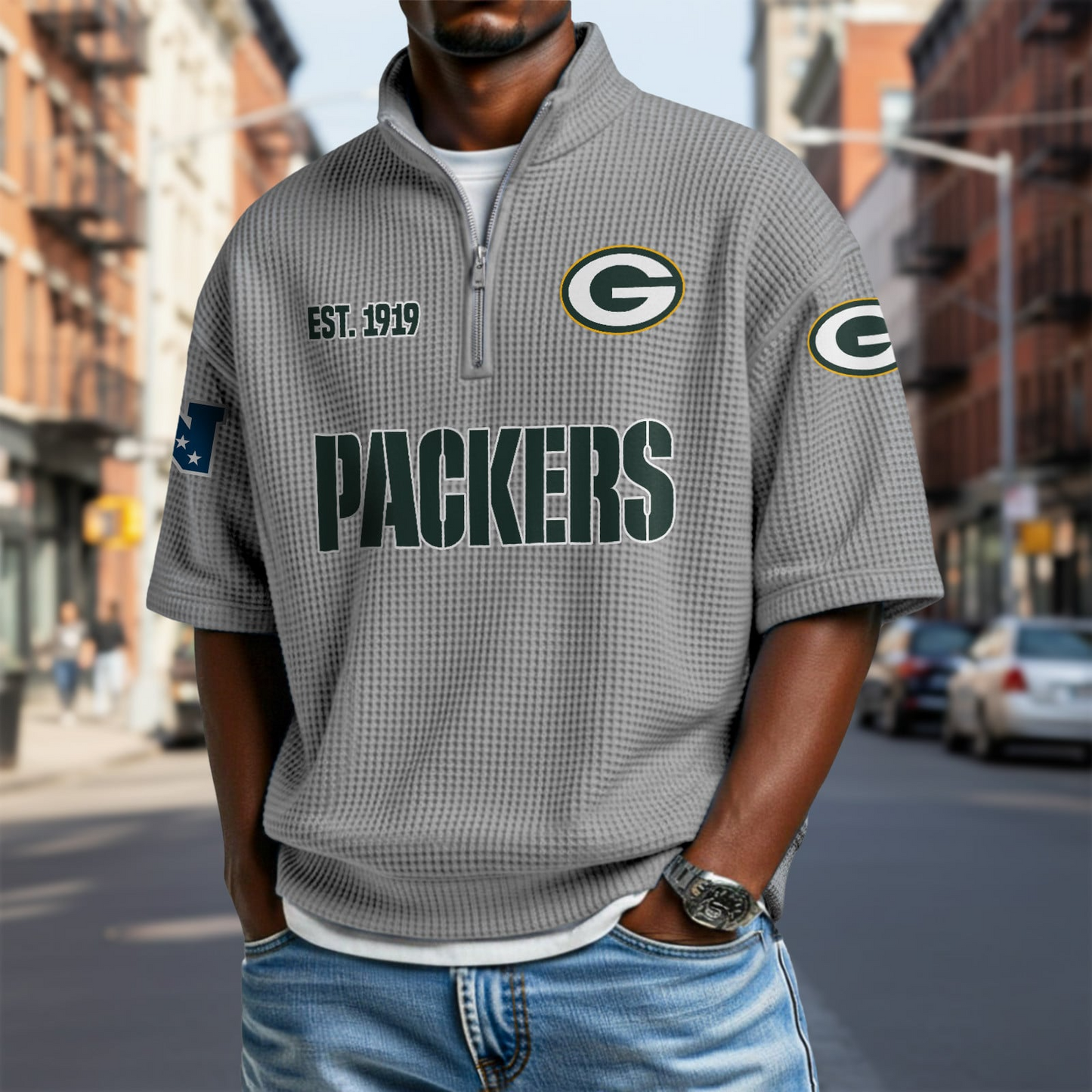 GB x NFL Waffle Short Sleeve Polo Shirt DatND DVT