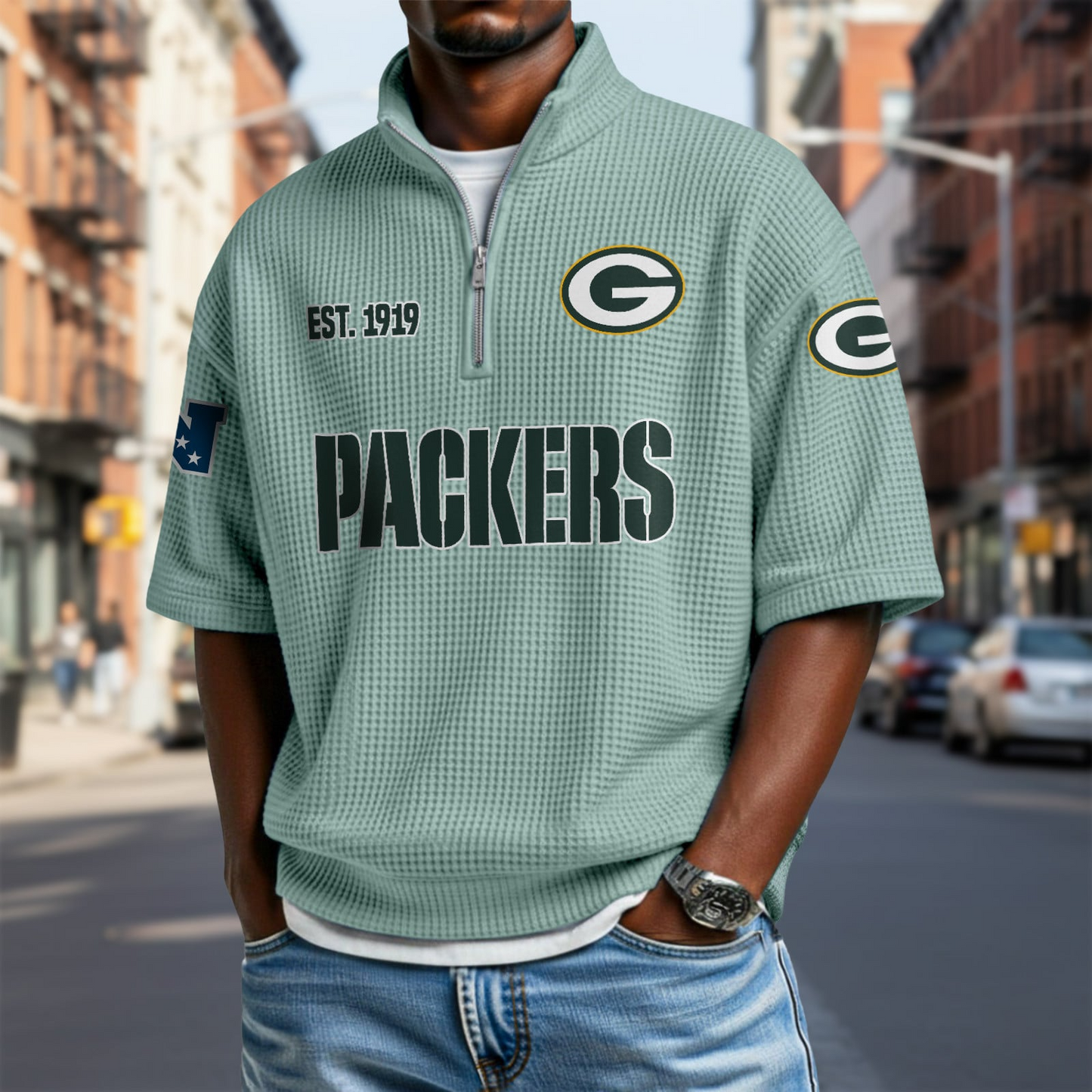 GB x NFL Waffle Short Sleeve Polo Shirt DatND DVT
