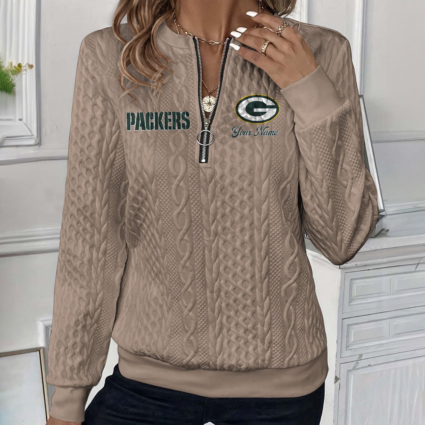 GB x NFL Women's Quilted Zip-UP Sweatshirt DatND DVT