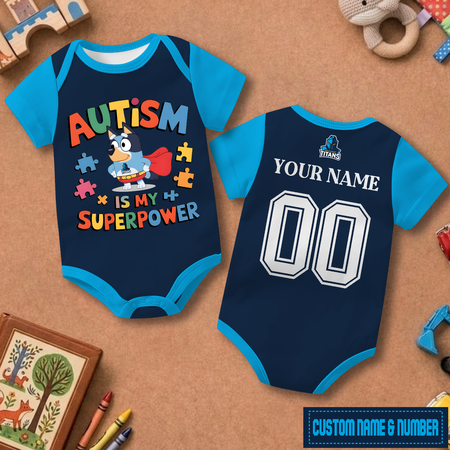 GLD x NRL Custom Name & Number  Baby Romper DATND TANTD