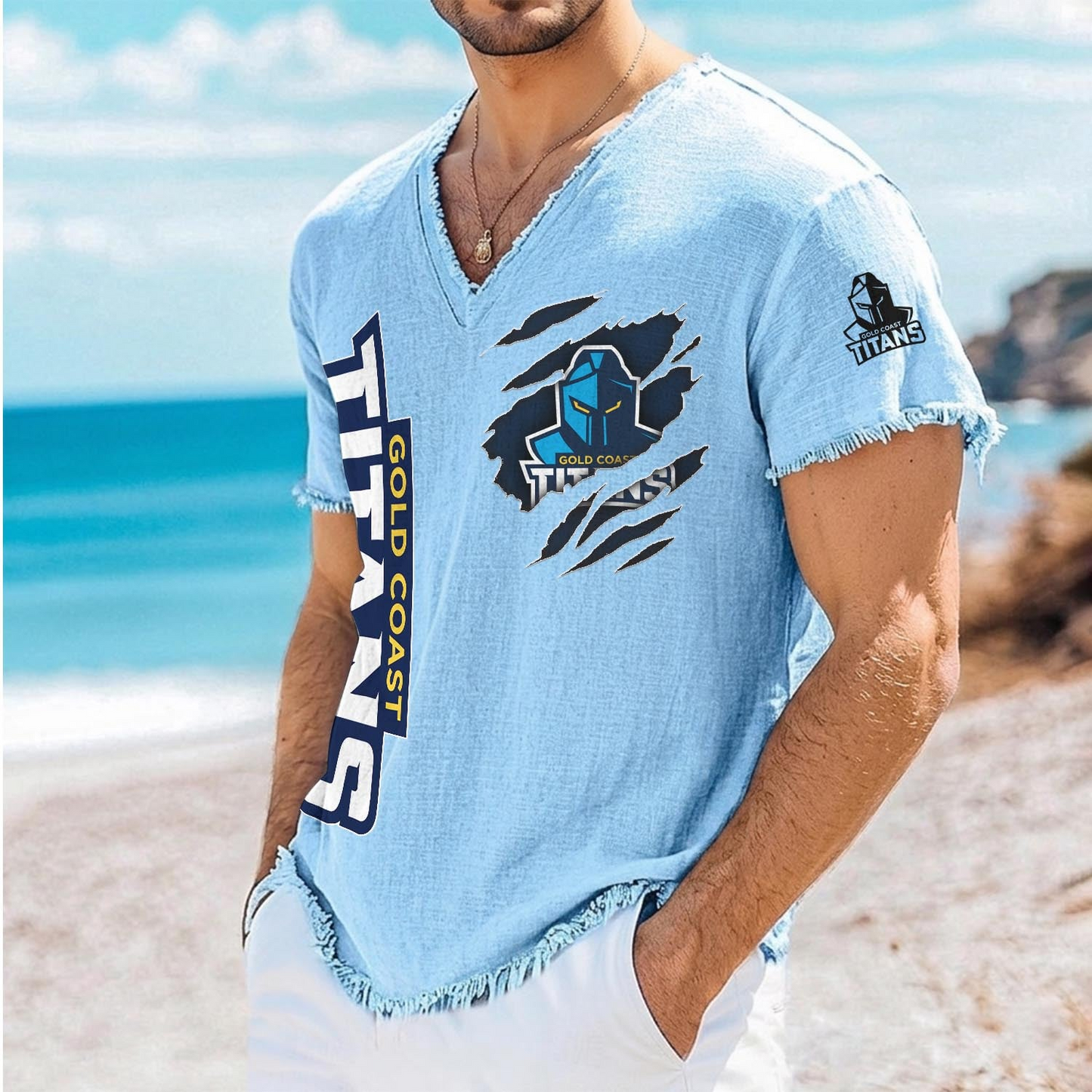 GLD x NRL V-Neck Linen Beach Shirt 1905 DatND DVT