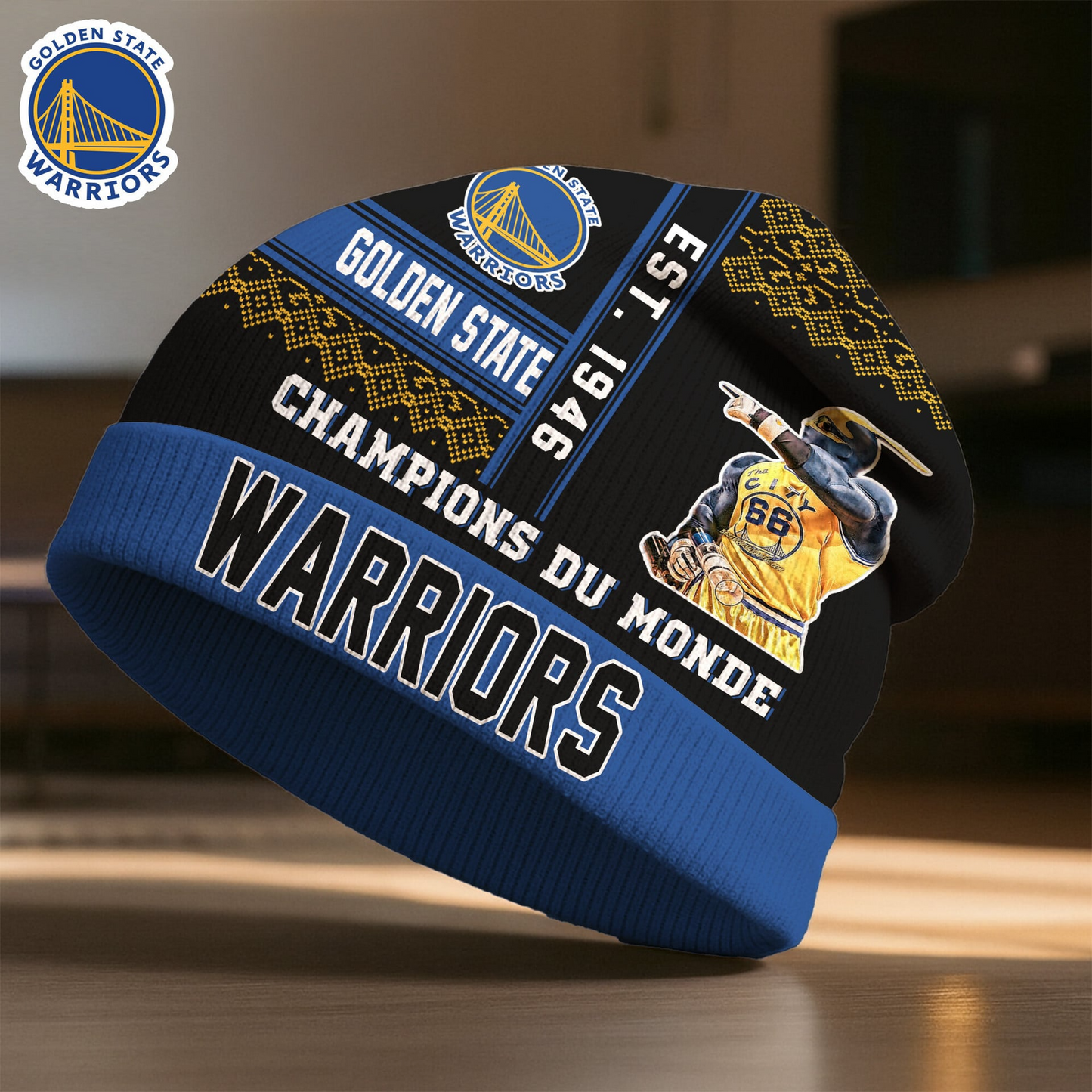 GSW Premium NBA Champions Du Monde Beanie Hat DDT CTND