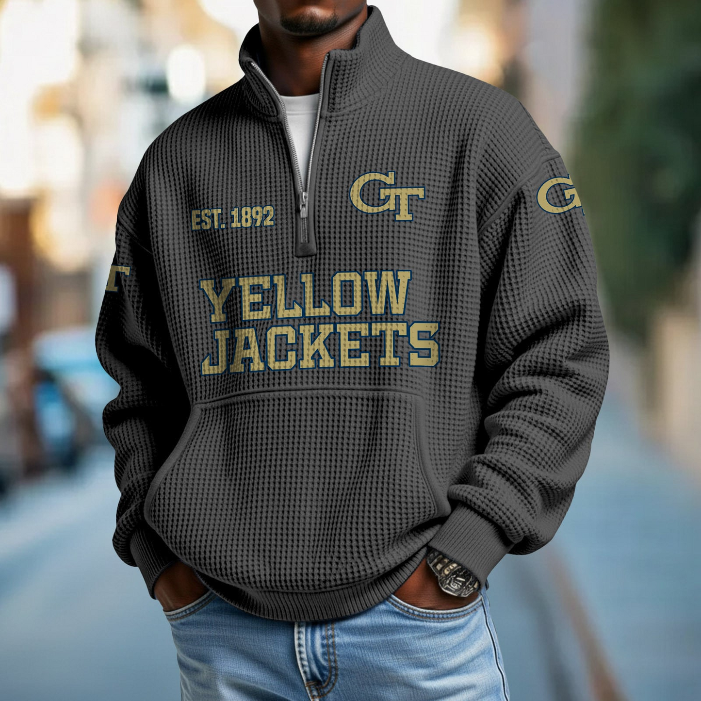GT x College Football - Waffle Stand Collar Half Zip Sweatshirt DatND DVT