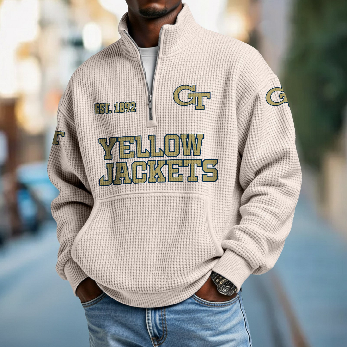 GT x College Football - Waffle Stand Collar Half Zip Sweatshirt DatND DVT