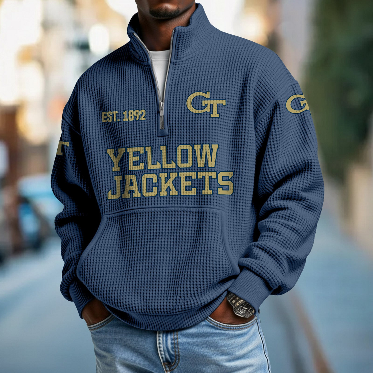 GT x College Football - Waffle Stand Collar Half Zip Sweatshirt DatND DVT