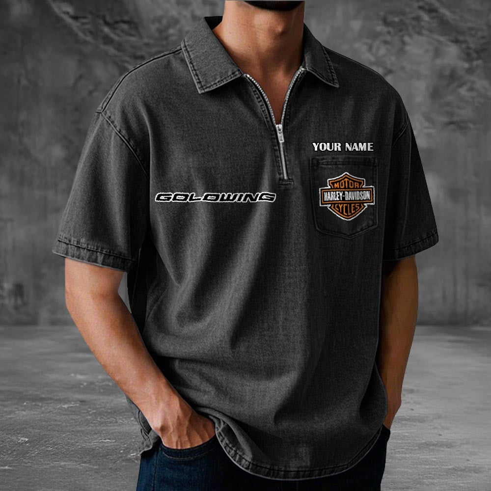 HD Motor Cotton Denim Zippered Polo Shirt 2105 DatND DVT