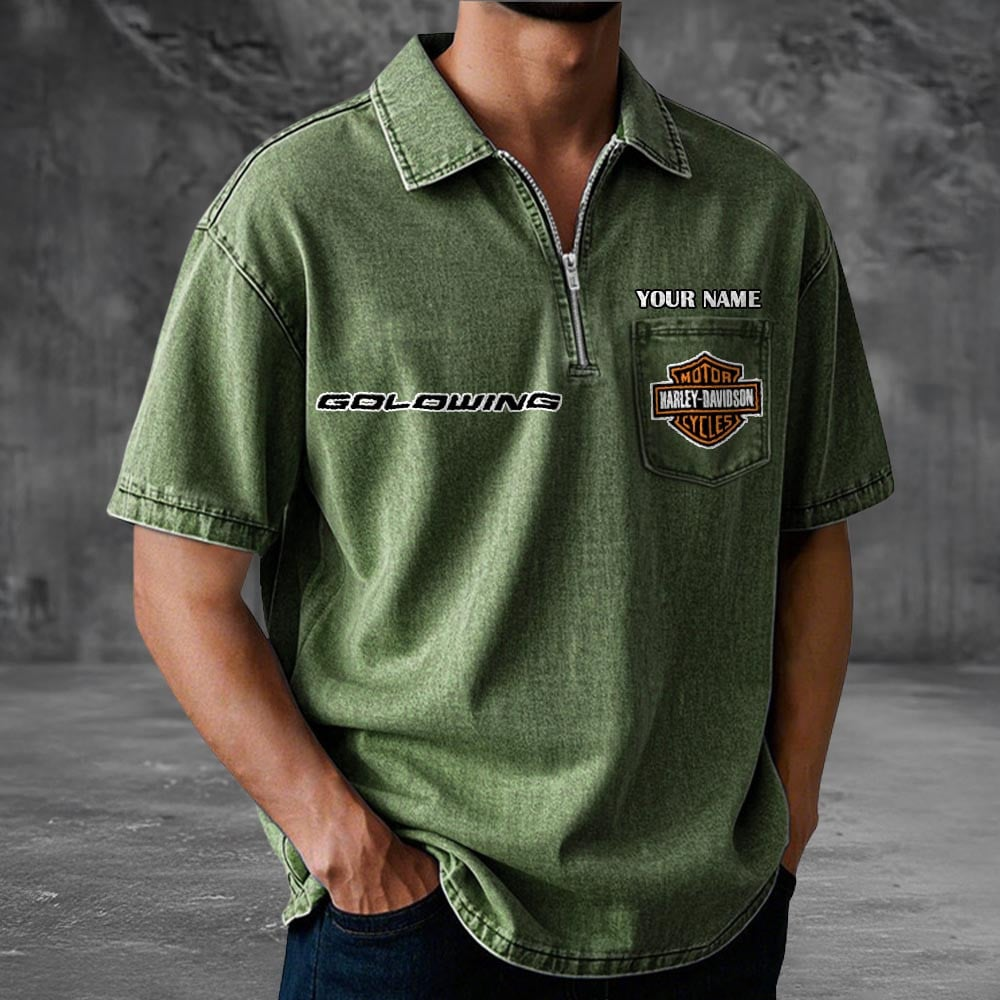 HD Motor Cotton Denim Zippered Polo Shirt 2105 DatND DVT