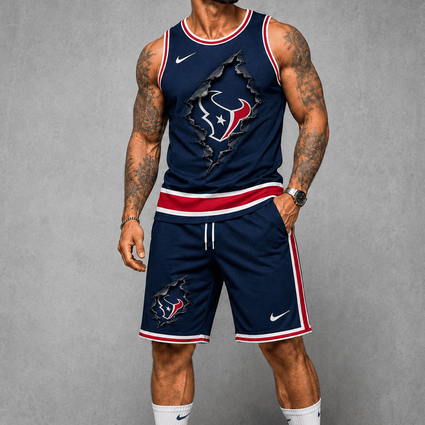 HOU Premium NFL Game Day Football Fan Tank Top and Shorts Set 1706