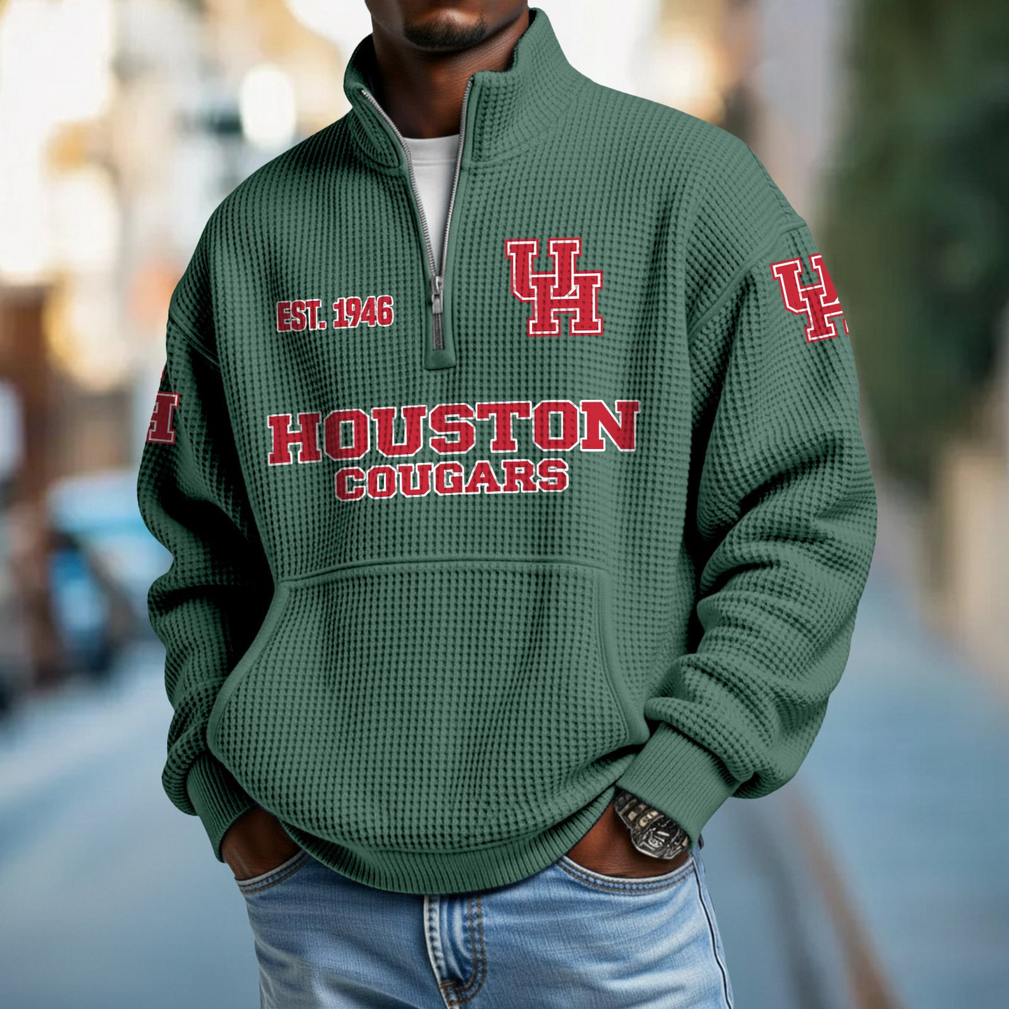 HOU x College Football - Waffle Stand Collar Half Zip Sweatshirt DatND DVT