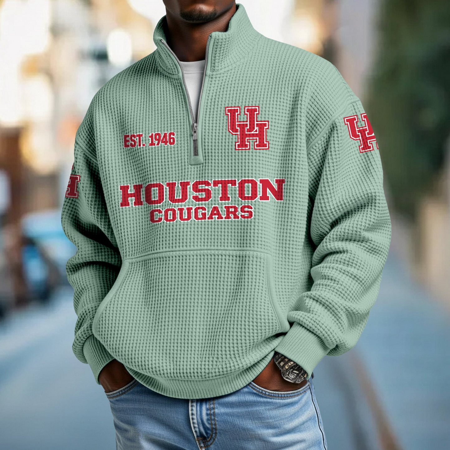 HOU x College Football - Waffle Stand Collar Half Zip Sweatshirt DatND DVT