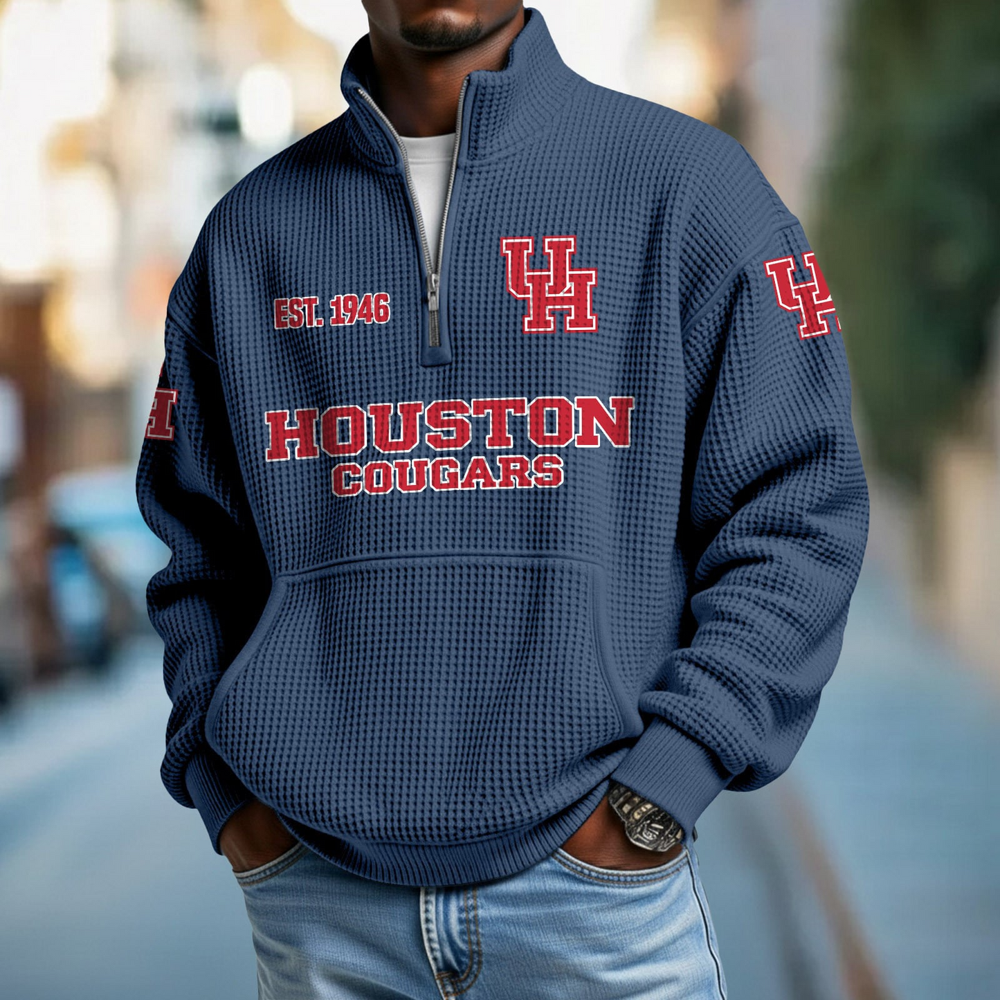 HOU x College Football - Waffle Stand Collar Half Zip Sweatshirt DatND DVT