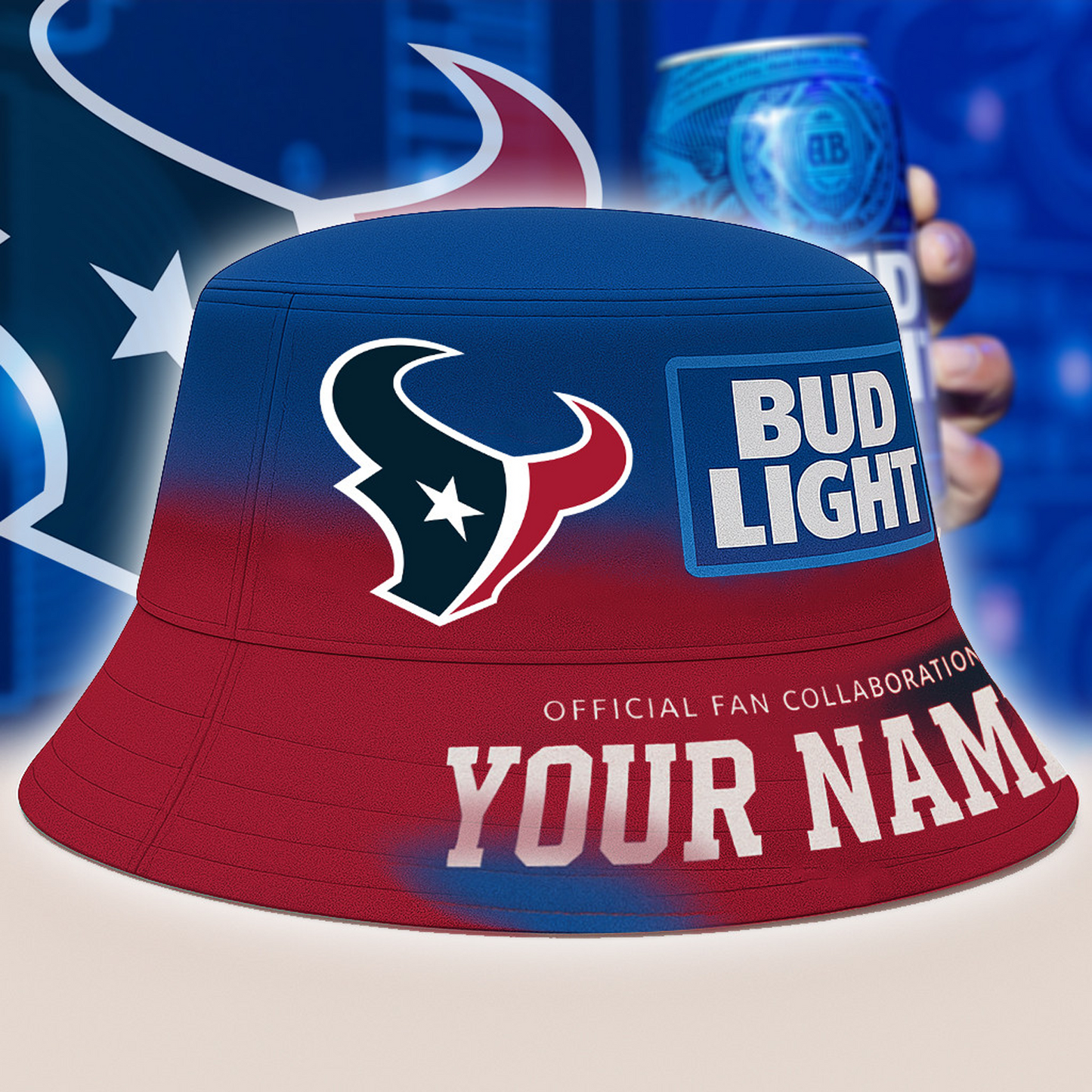 HOU x NFL Bud Light Personalized Bucket Hat DATND TANTD