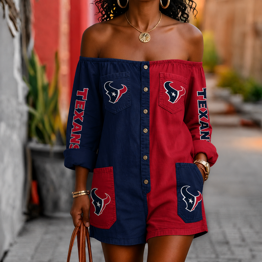 HOU x NFL Button-Front Off-Shoulder Dress DATND TANTD 060626