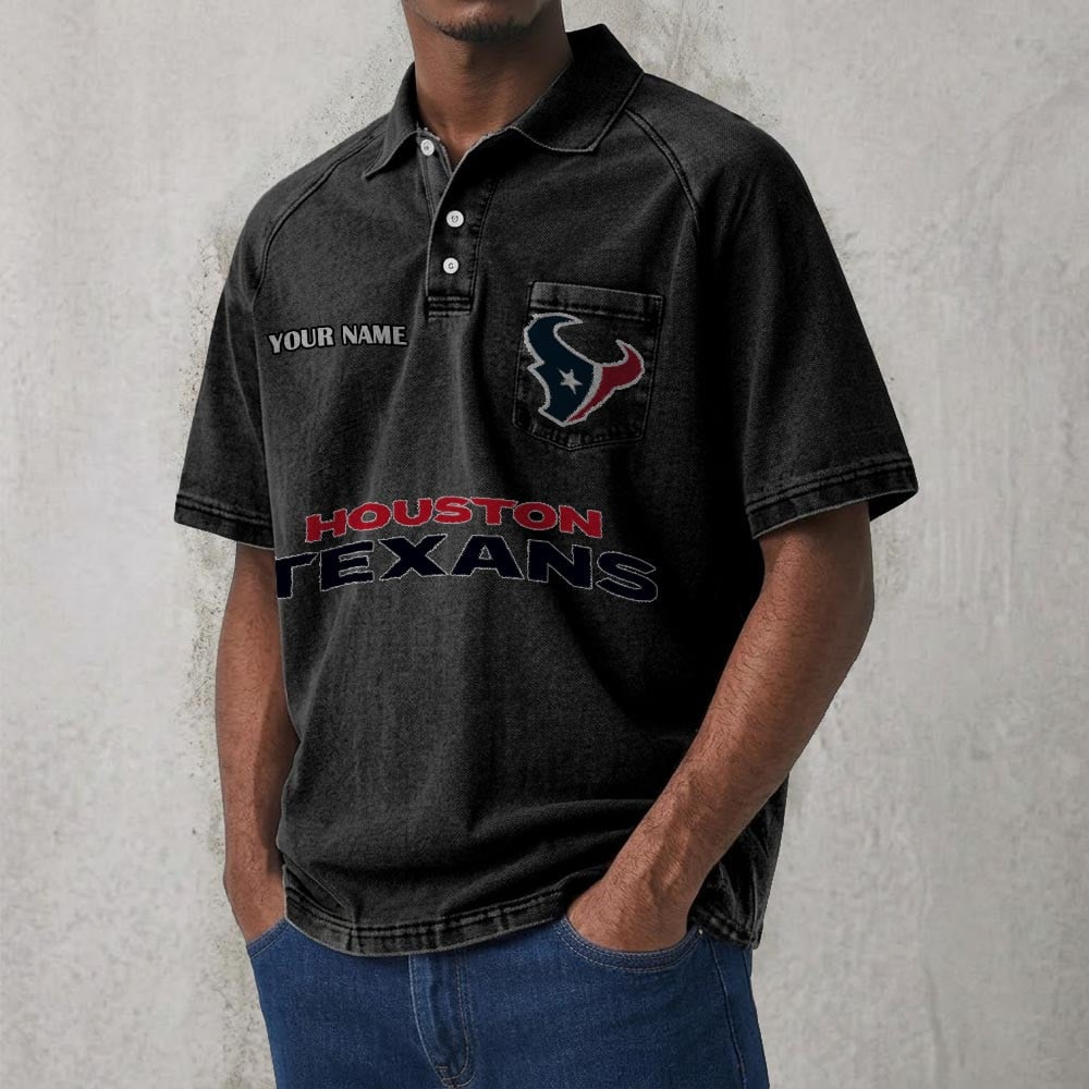 HOU x NFL Men's Distressed Turn-Down Collar Polo DATND TANTD 250526