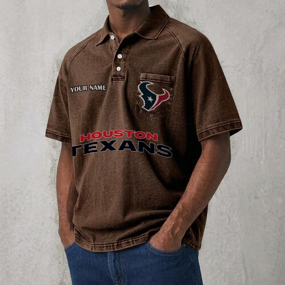 HOU x NFL Men's Distressed Turn-Down Collar Polo DATND TANTD 250526
