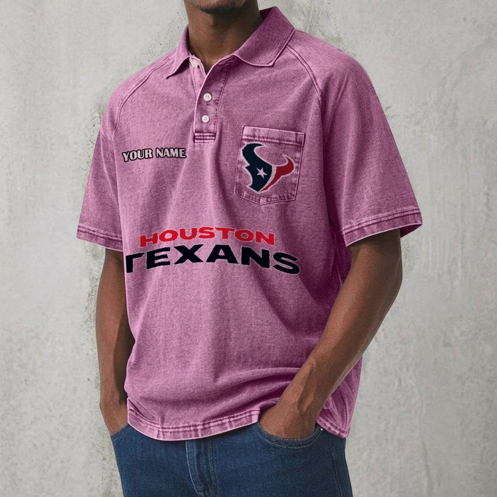 HOU x NFL Men's Distressed Turn-Down Collar Polo DATND TANTD 250526
