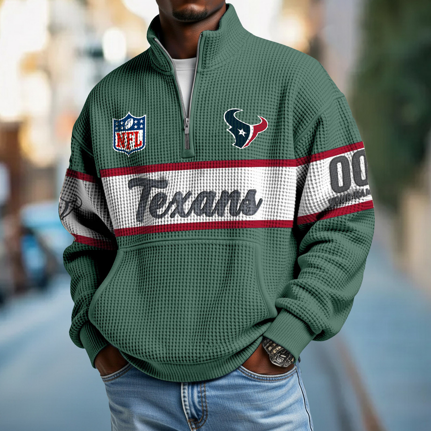 HOU x NFL Quarter-Zip Waffle Pullover DATND TANTD