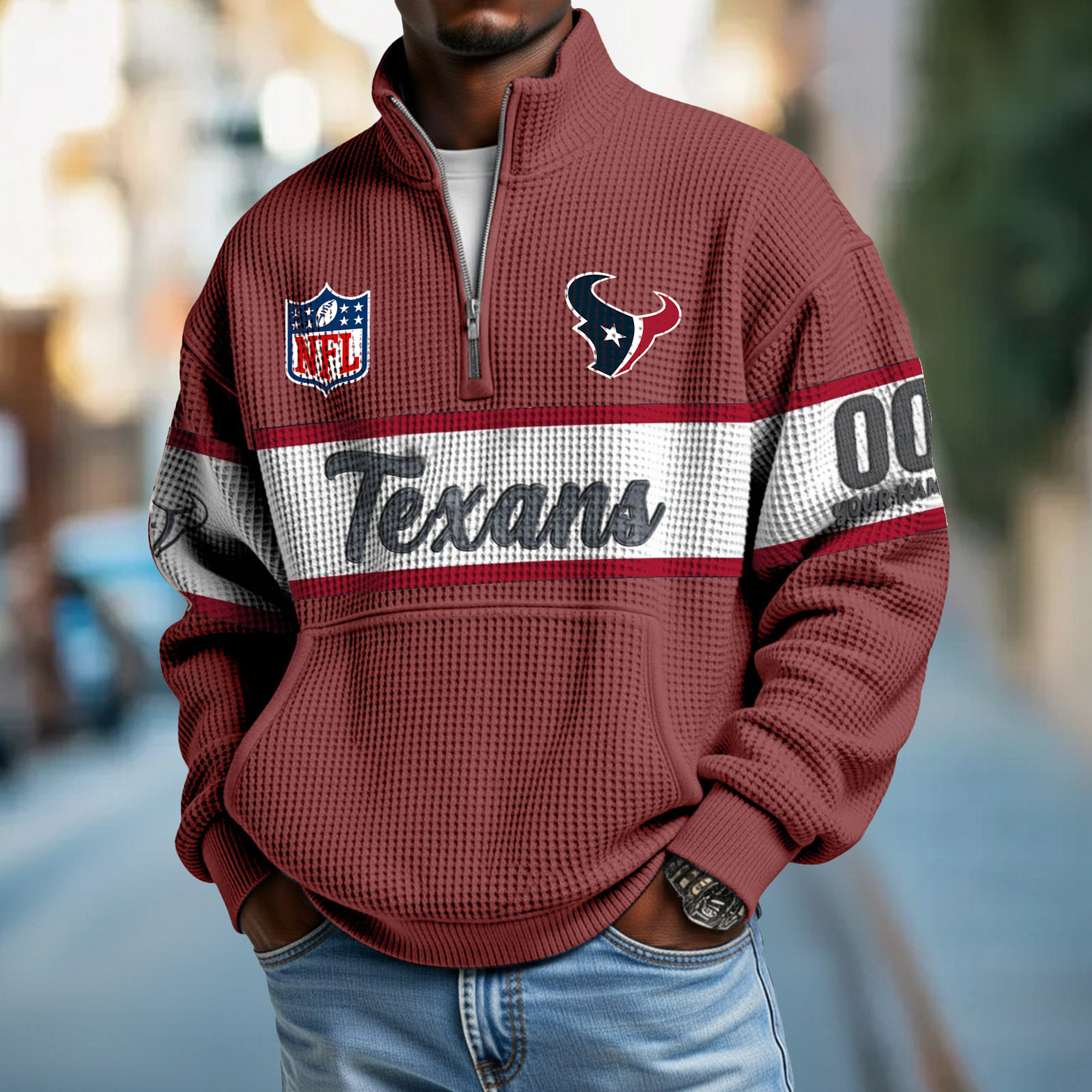 HOU x NFL Quarter-Zip Waffle Pullover DATND TANTD