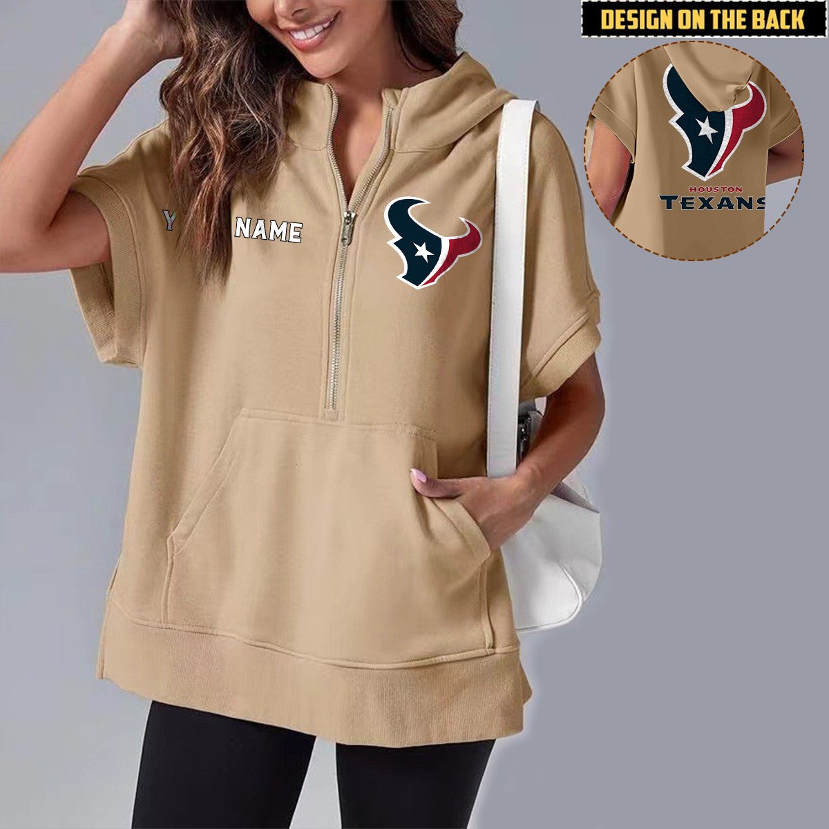 HOU x NFL Short Sleeve Zip Hoodie DATND TANTD