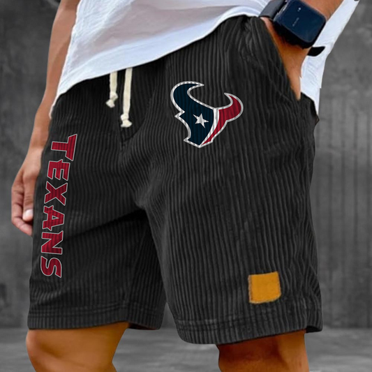 HOU x NFL Vintage Embroidered Logo Corduroy Stylish Lace-up Casual Shorts DATND TANTD 220526
